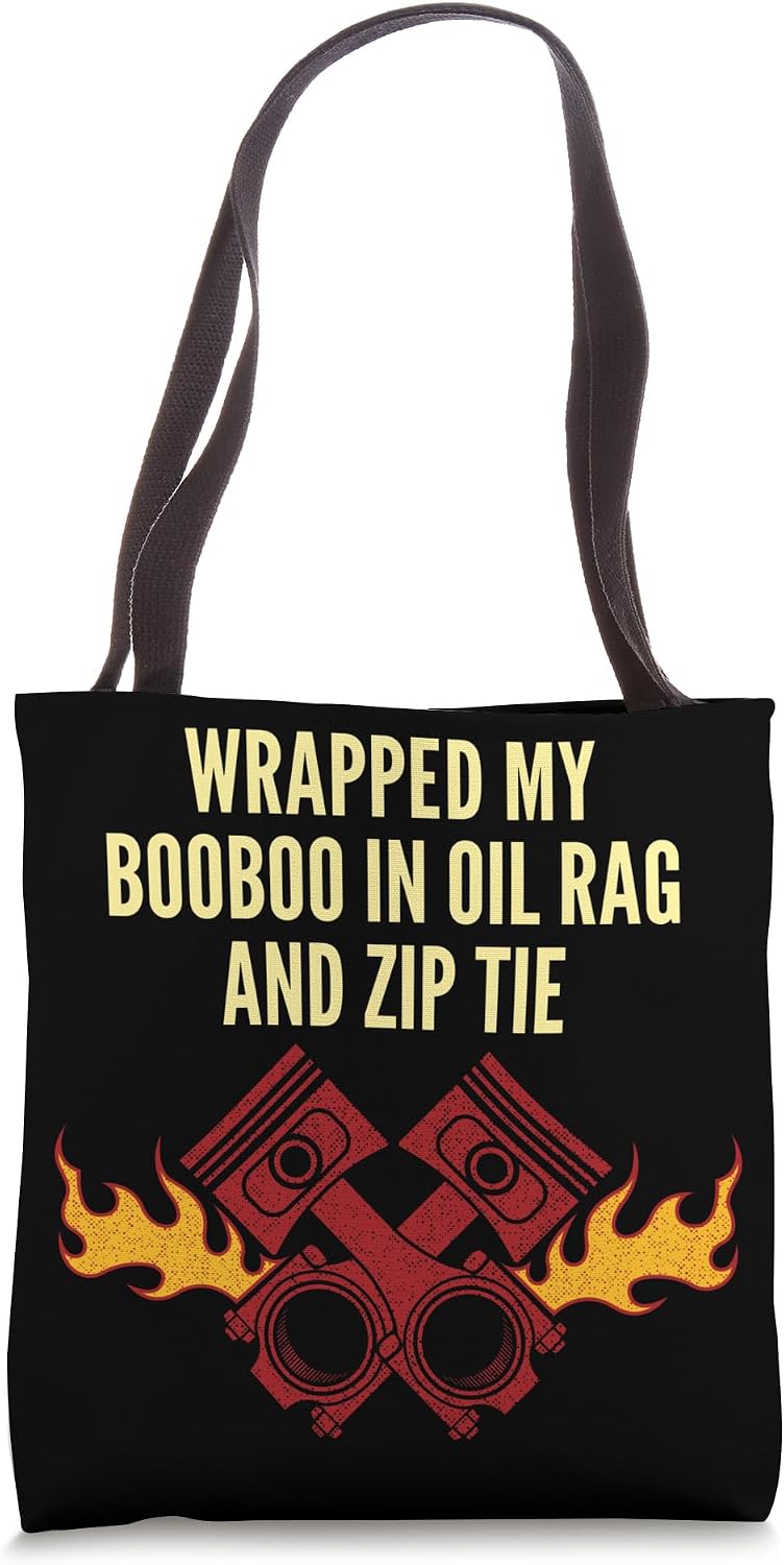 Wrapped in Oil Rag and Zip Tie Car Mechanic Auto Car Repair Tote Bag