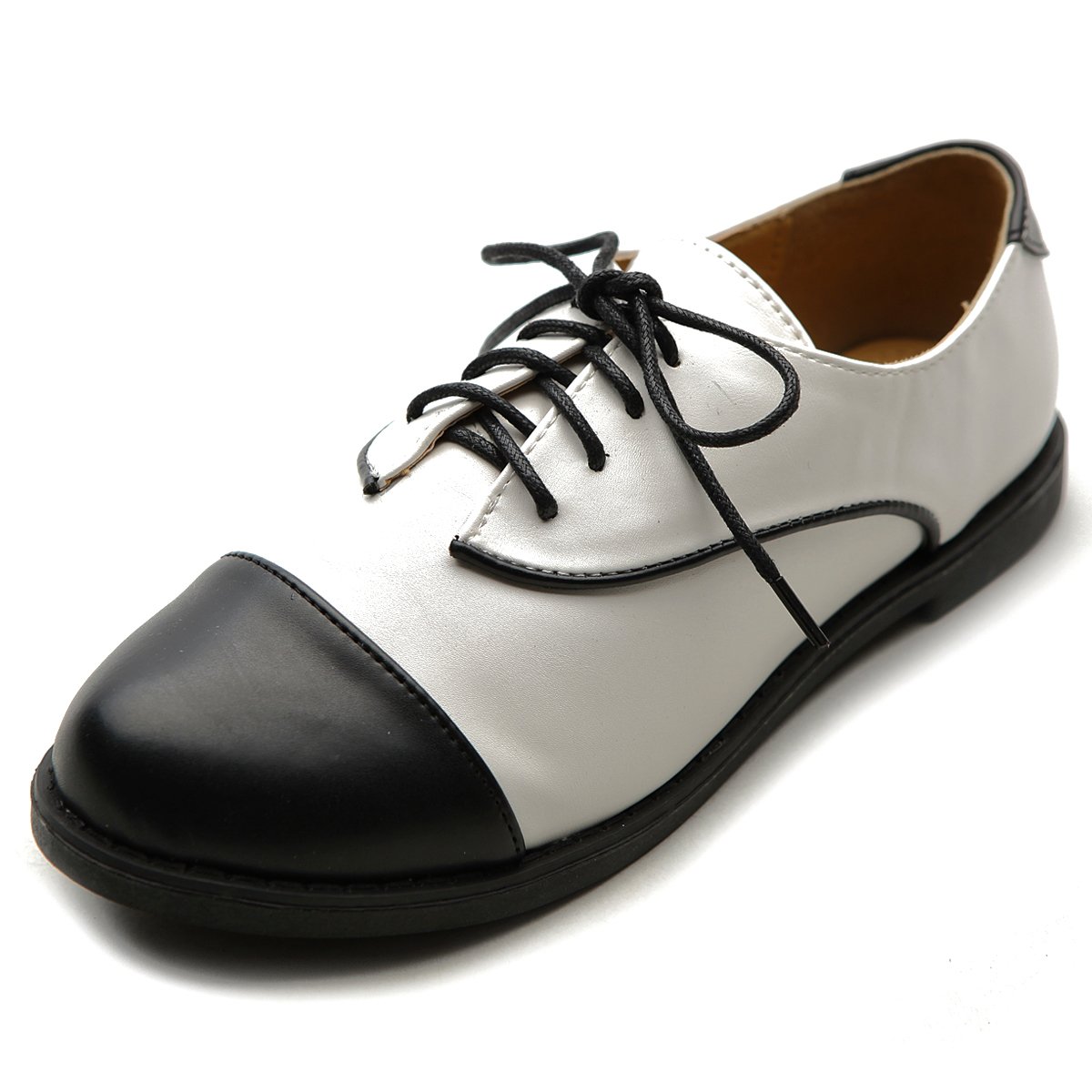 Ollio Women's Flat Shoe Lace Up Two Tone Oxford