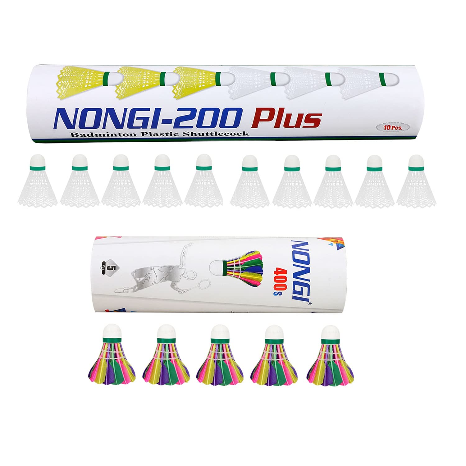 NONGI Combo Shuttle Pack of 15 Shuttlecocks 200Plus (10 White Plastic),400s(5 Colored Feather) for Outdoor Indoor Badminton Sports (B098GG6TT4) Amazon Price History, Amazon Price Tracker
