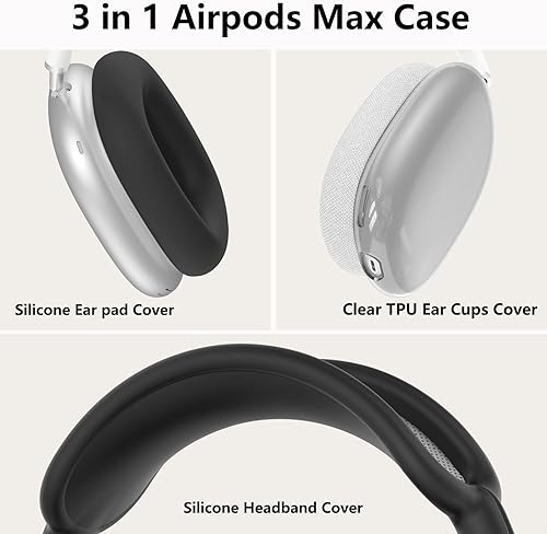 Miniatura 4 de Funda de silicona para auriculares AirPods Max, funda transparente de TPU suave para los oídos, funda para almohadilla para los oídos, funda para la
