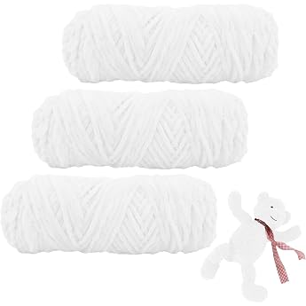 Chenille Wool for Crocheting Velvety Baby Wool 3 Rolls 100 g Baby Wool for Crocheting Soft Chenille Wool Knitting Soft Yarn Wool for Knitting and Crocheting White