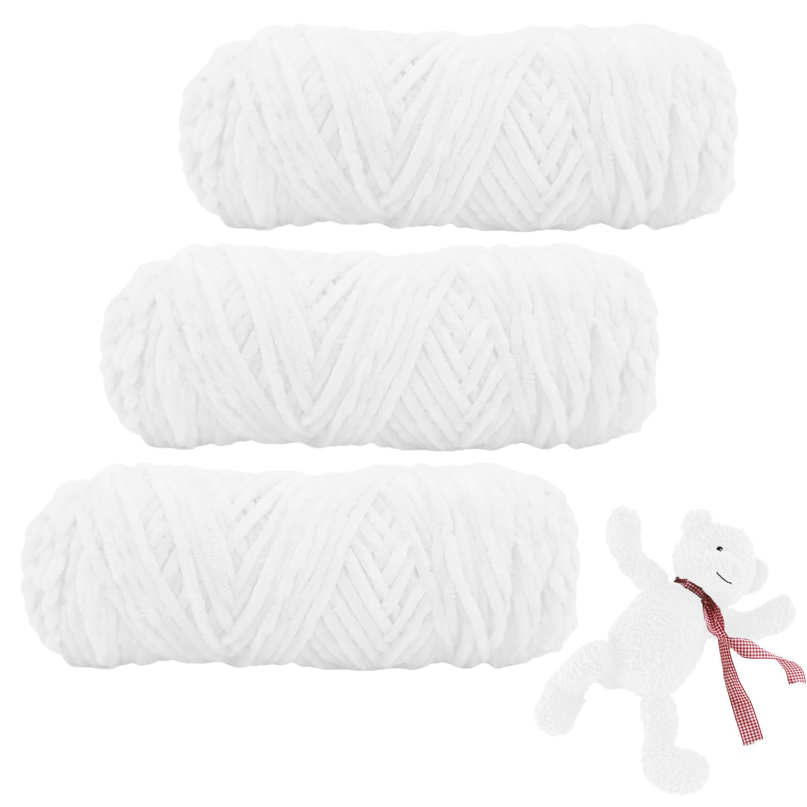 Bieiyhe Filato Di Ciniglia Grosso 3 X 100g, Gomitolo per Uncinetto, Blanket Yarn, Filato per Maglieria, Morbido per Indumenti e Coperte
