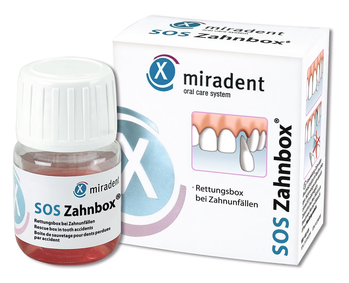 Miradent SOS Zahnbox | Tooth Rescue Box for Knocked Out Teeth & Anterior Tooth Trauma | Nutrient Solution Receives Cells for Replantation & Healing of the Lost Tooth | Storage up to 48 Hours
