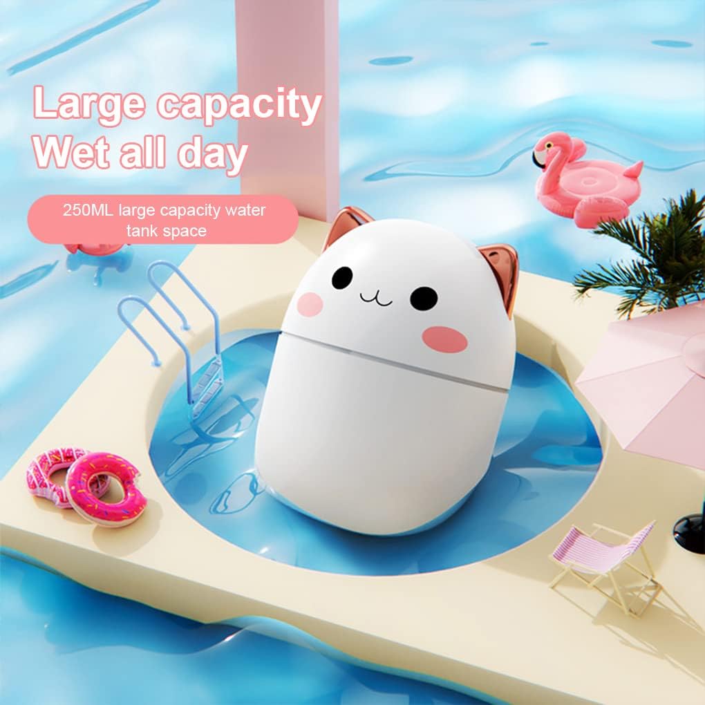 USB Desktop Humidifier Air Humidifier Adjustable 250ML Decorative Bedroom Room Spray Aroma Diffuser Button Control Mist Maker Home Car, White