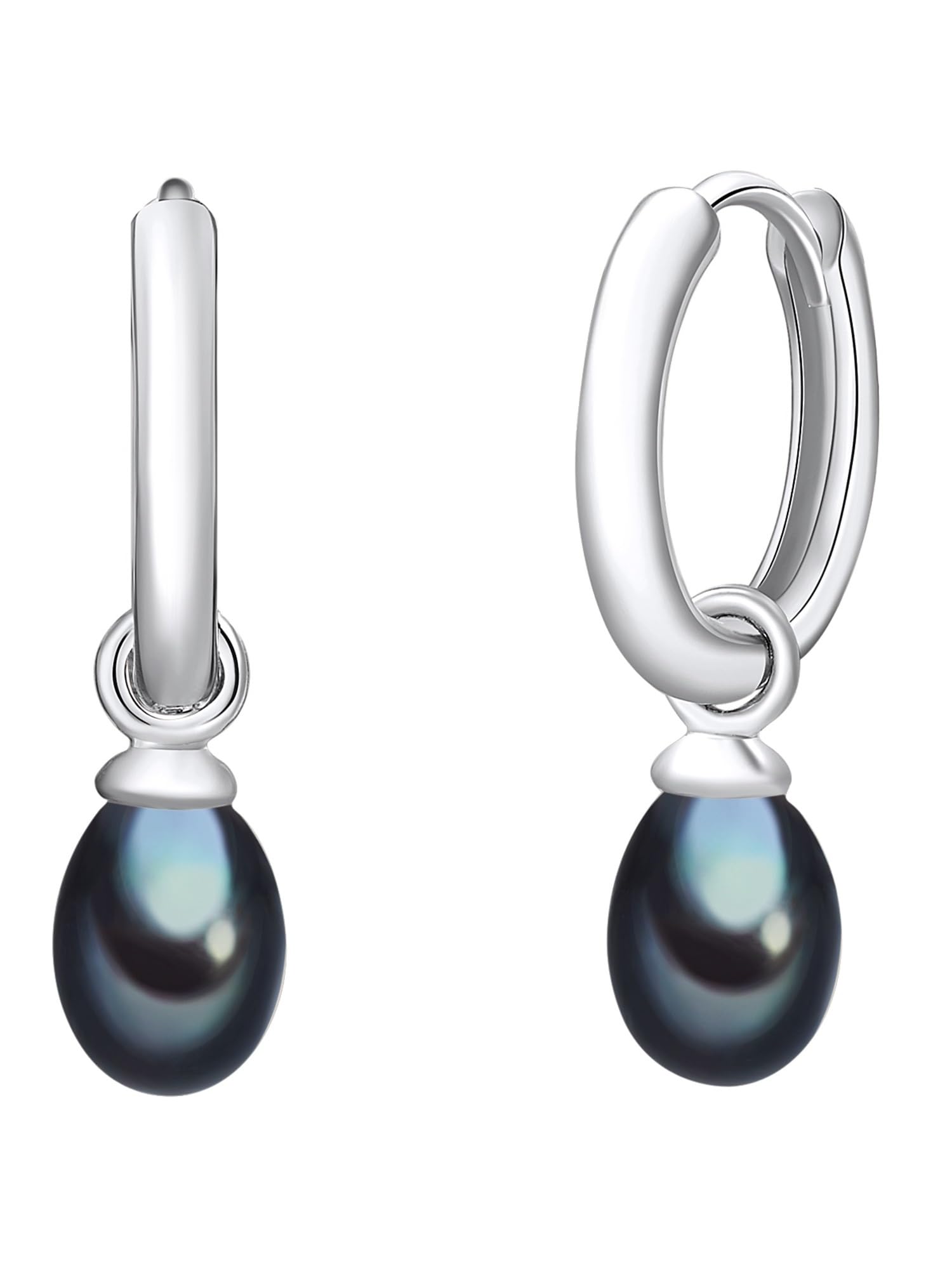 Valero Pearls Damen Ohrringe 925/- Sterling Silber | rhodiniert, Klappcreolen, Süßwasser-Zuchtperle, ca. 7,0 - 8,0 mm, blau, tropfenförmig