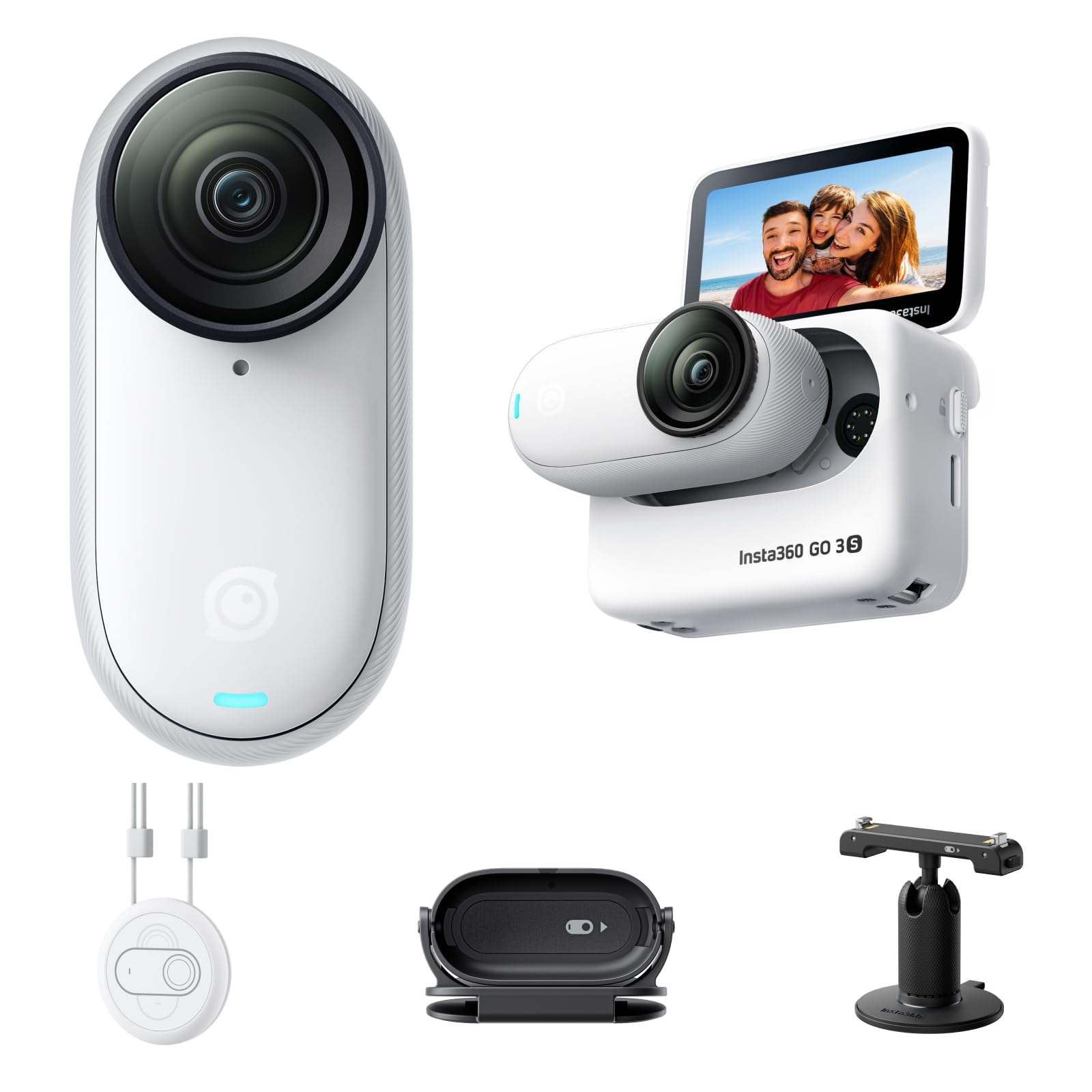 Insta360 GO 3S (128GB) Bianco, Cam 4K vlogging, POV a mani libere, editing IA, montaggio magnetico, stabilizzazione, 140 minuti di autonomia, impermeabilità fino a 10 m