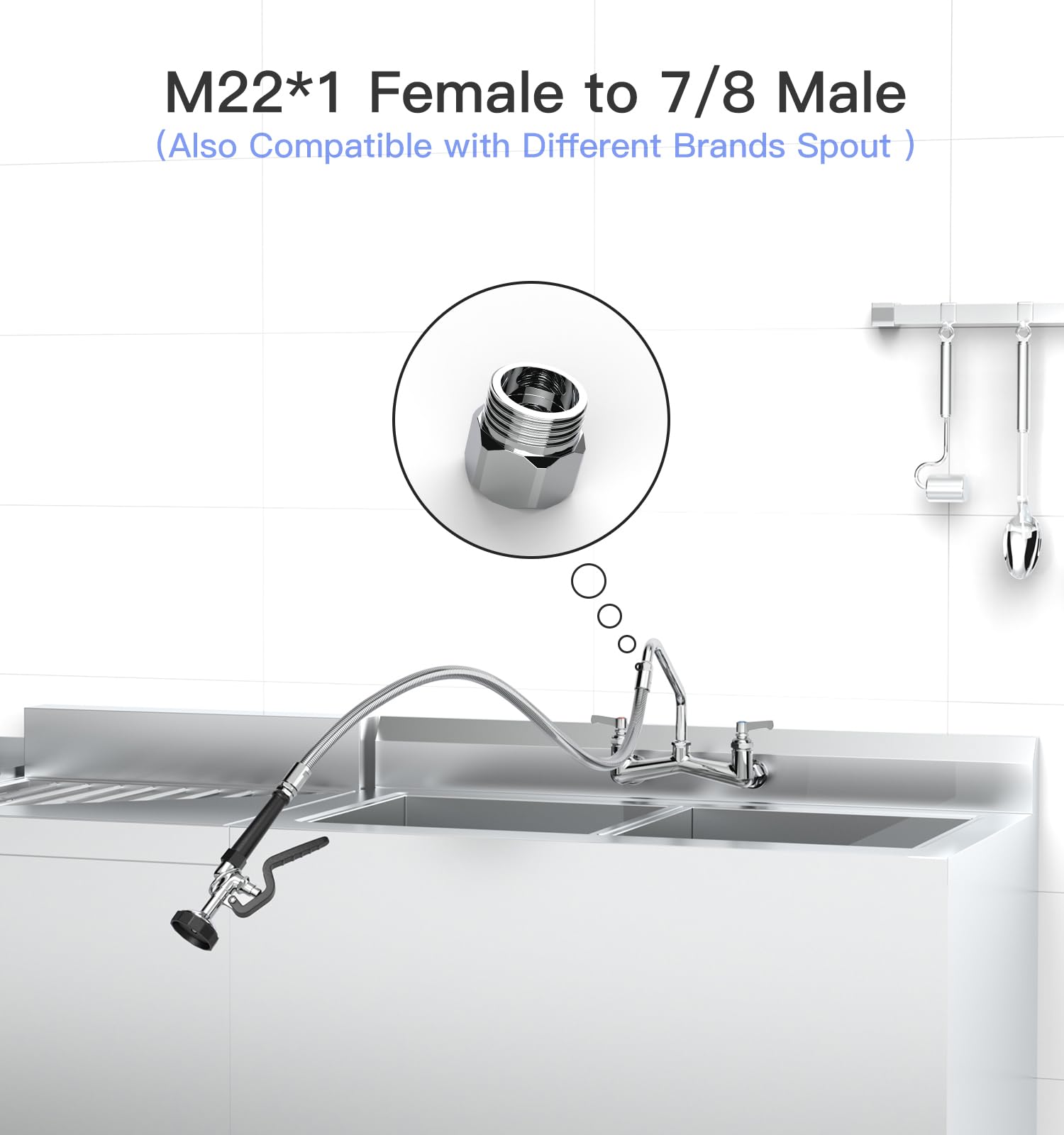Pulverizador comercial para fregadero con manguera de acero inoxidable de 45 pulgadas, pulverizador de preenjuague de 1.42 GPM, spray de platos de alta presión para uso en restaurantes