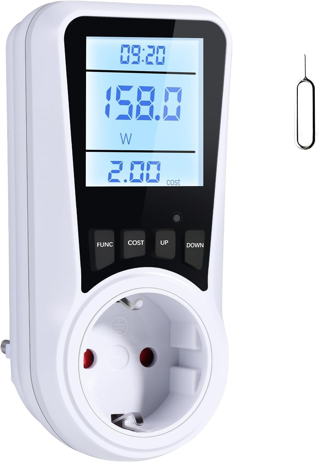 Vinabo Misuratore Consumo Elettrico con LCD, Contatore Energia Elettrica 16A/3680W, 7 Modalità Monitoraggio, Protezione Sovraccarico, Presa Consumo Energia (Confezione da 5)