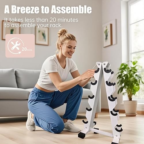 Miniatura 6 de Adjustable Rubber Coated Dumbbell Set with Vertical Storage Rack 5-15 lbs for Home Gym Strength Training