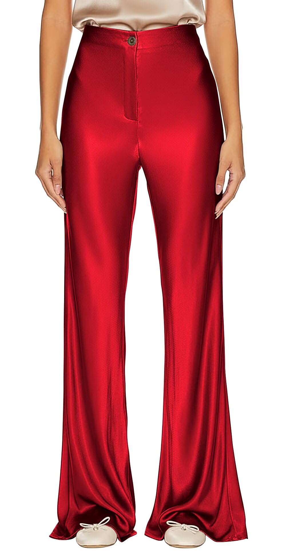 Womens Satin Wide Leg Pants High Waisted Pants for Women Dressy Business Casual Long Work Trousers