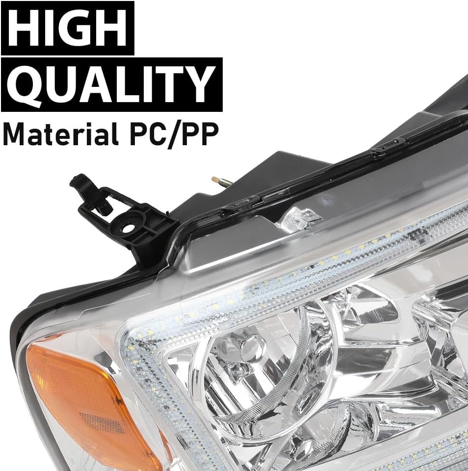 LED DRL Headlights Assembly w/Bulb Fit 2004-2008 Ford F150/2006-2008 Lincoln Mark LT Headlamps(NOT Fit 2004 F150 Heritage/Flareside Beds) Clear Lens Chrome Housing Amber Reflector Faros para Ford F150