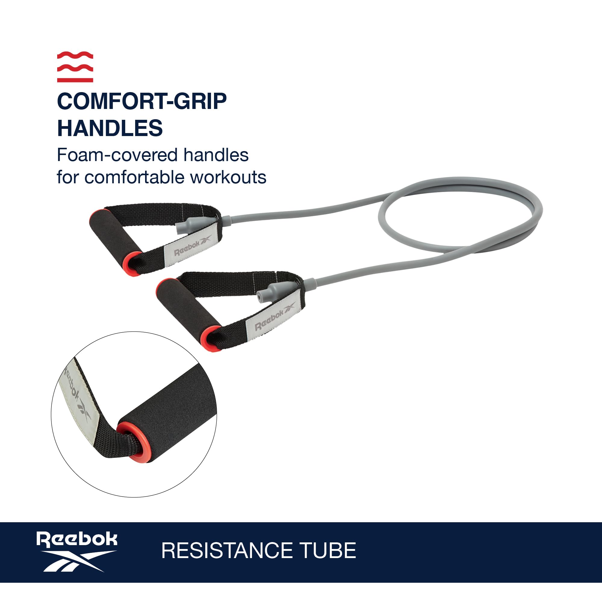 Reebok Tube de résistance pour entraînement Complet du Corps, Bandes de résistance avec poignées, Bandes élastiques antidérapantes pour Exercice, Bandes de Fitness pour Homme et Femme