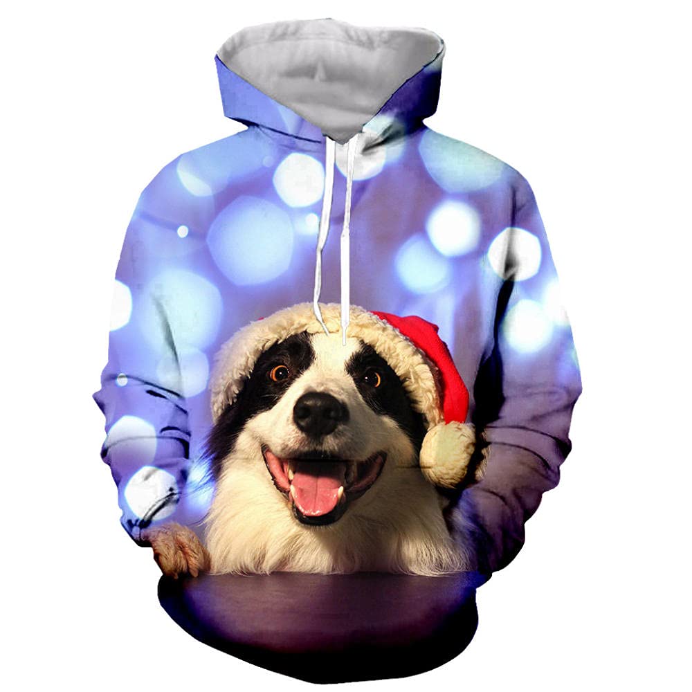 Sombrero de Navidad Divertido Perro Mascota Moda impresión 3D Sudadera con Capucha niño/niña Sudadera otoño e Invierno pulóver
