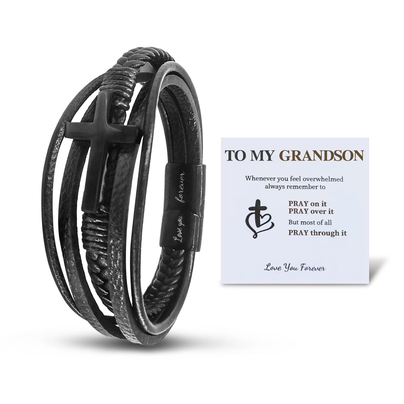 To My Son Cross Bracelet Braided Leather Bracelet Mens Stainless Braided Leather Bracelet Bangle Wristband Graduation Birthday Gift