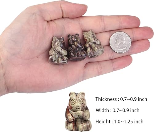 Miniatura 2 de Rockcloud Juego de 2 piedras de ágata de encaje loco tallada a mano con bolsillo de oso, estatua coleccionable de animales para curación de reiki