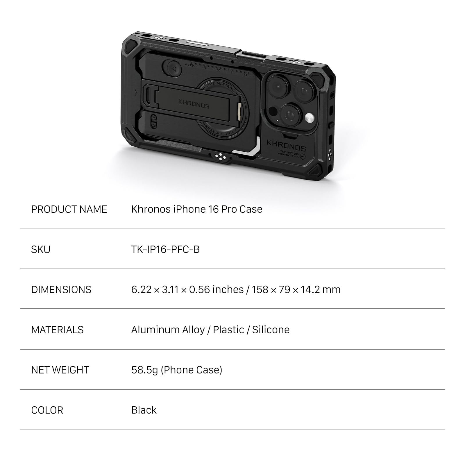 TILTA Khronos - Jaula de teléfono para iPhone 16 Pro, plataforma de video móvil de aleación de aluminio, estabilizador de funda para teléfono inteligente para grabación de vídeo/vlog/videografía,