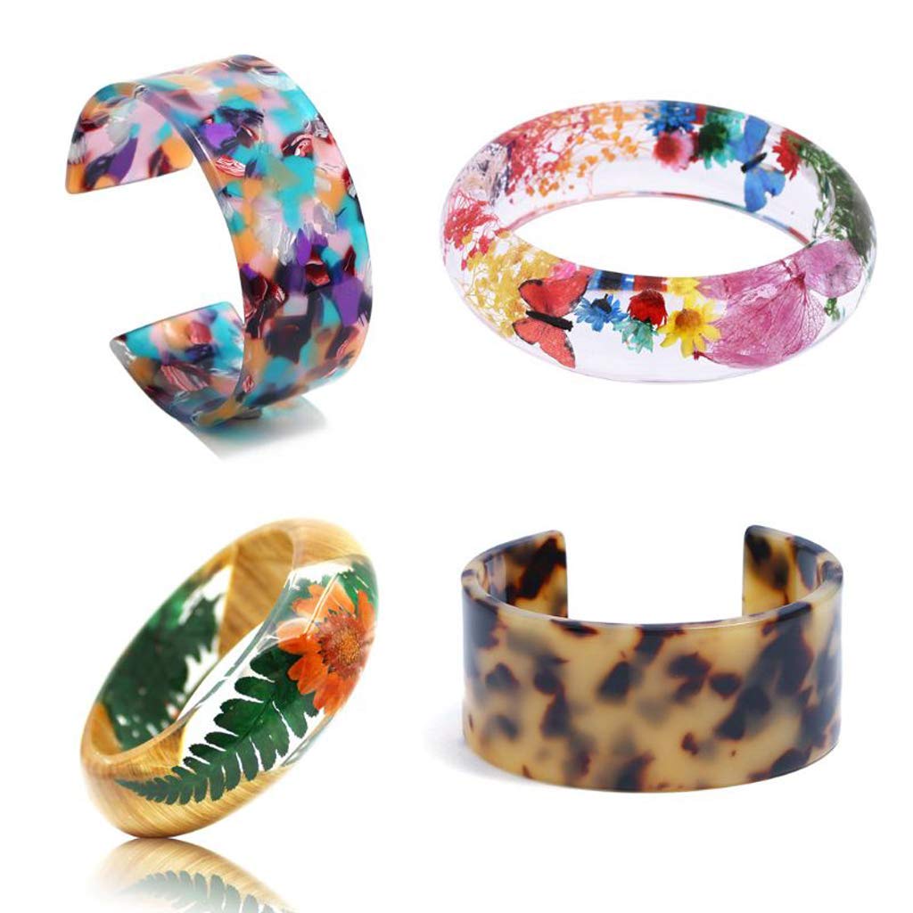 Brazalete Brazalete de Resina Molde de Fundición Silicona Transparente | Herramientas para hacer joyas, silicona transparente, resina fundida, pulsera abierta para puños, flores secas