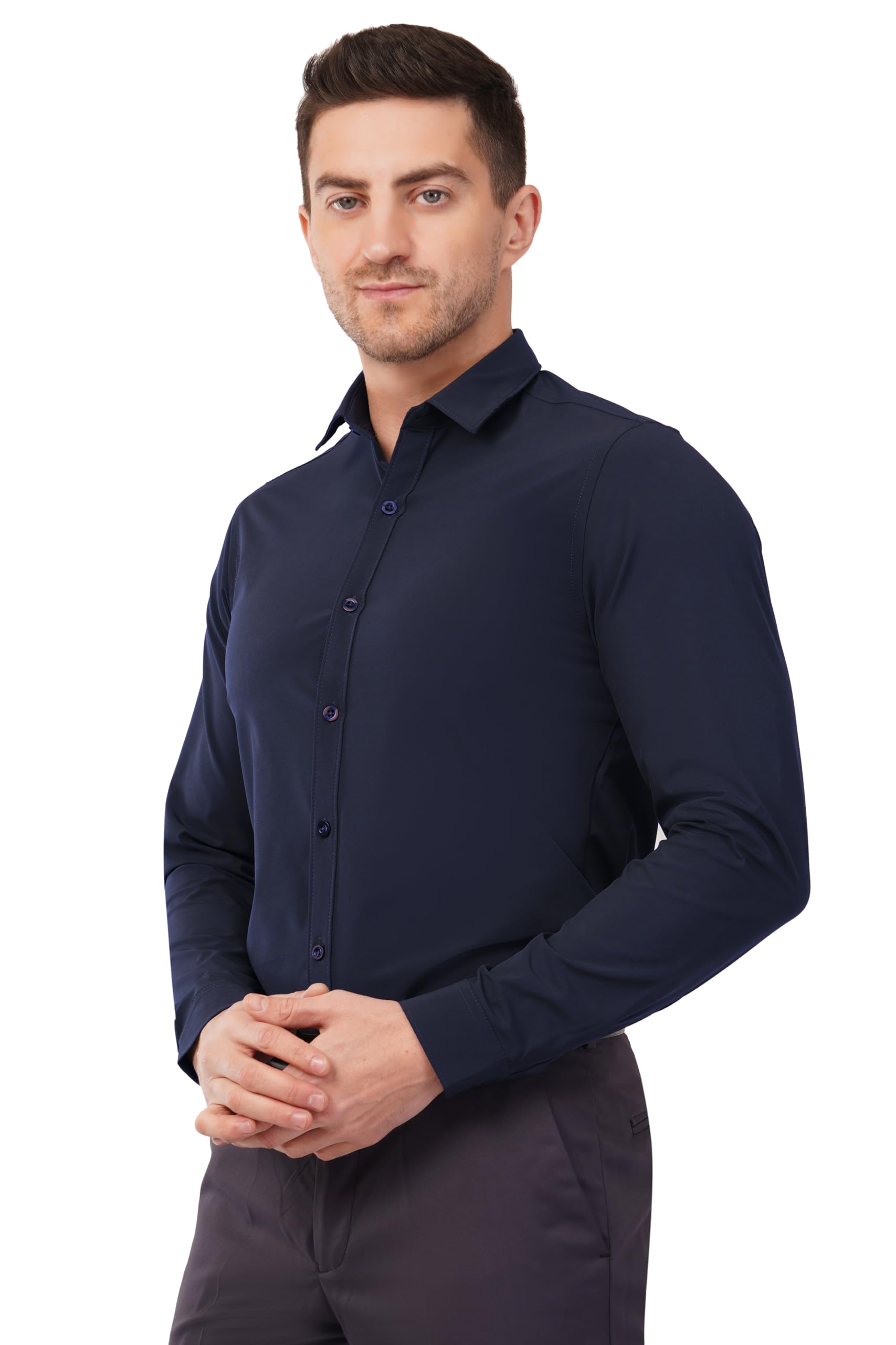 saintx Men's Premium Solid Formal Shirt | Slim Fit | Plain Full Sleeve | Feather Touch Soft Finish | Wrinkle Resistant | 360° Highly Stretchable Fabric | Office/Party-picture-21