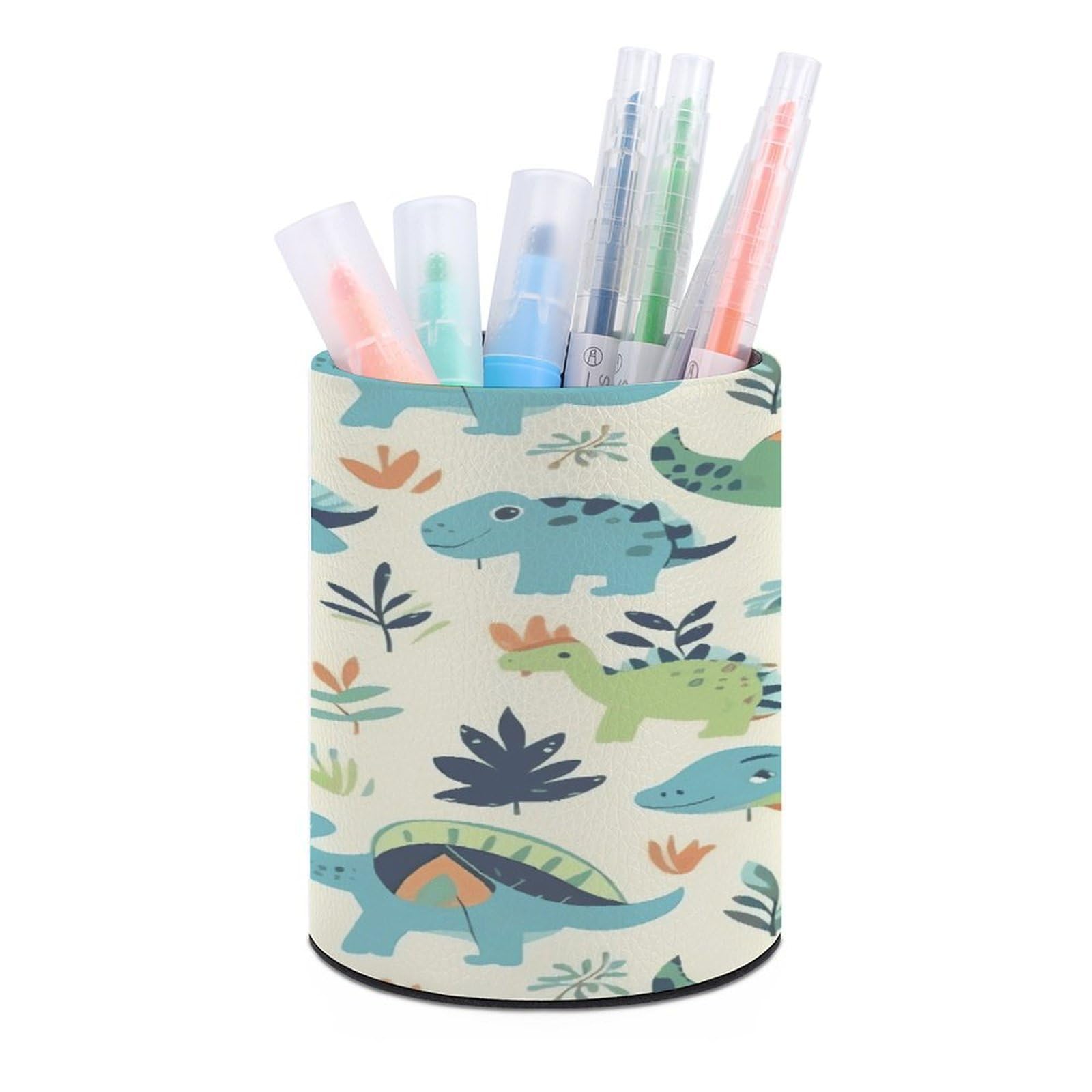 FekiLoot Dinosaur Pattern Pen Holder Personalized Desktop Pencil Holders Case Office Accessories Container Box for Round Pen Cup Desktop Organizer Makeup Brush Holder Caddy Storage
