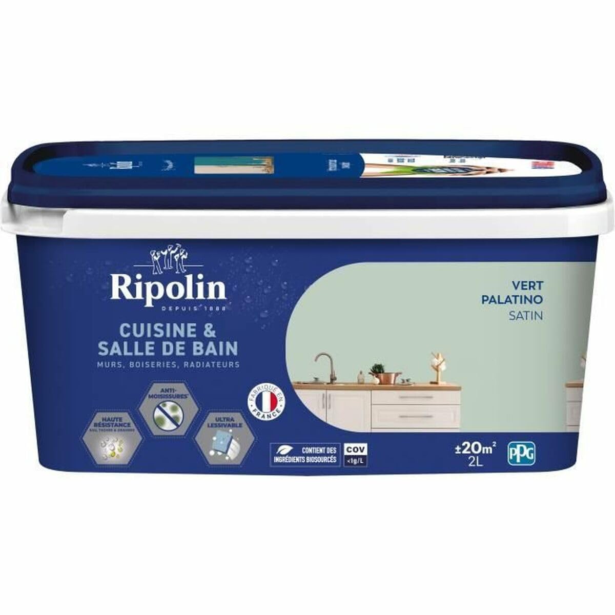 Ripolin Peinture Intérieure Cuisine et Bain – Vert Palatino – Satin – 2L