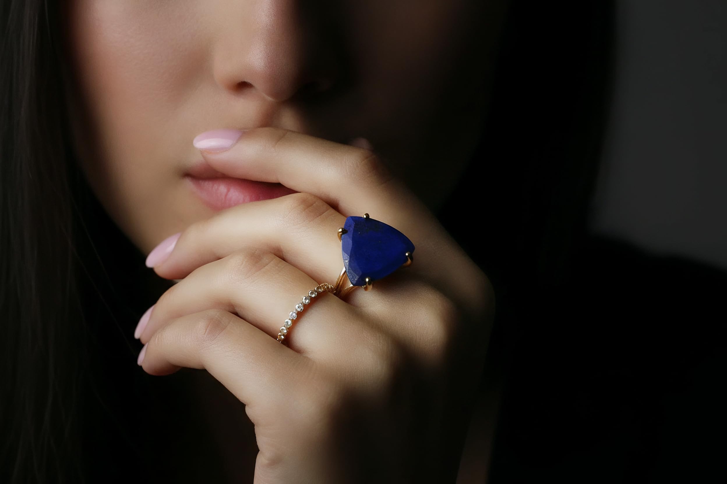Squisito Anello di Dichiarazione - Lapislazzuli di Argento Sterling 925 - Gemma AA Anelli Argento di Alta Qualità per Donne - Scatola Gioielli Gratuita - Incisione Disponibile