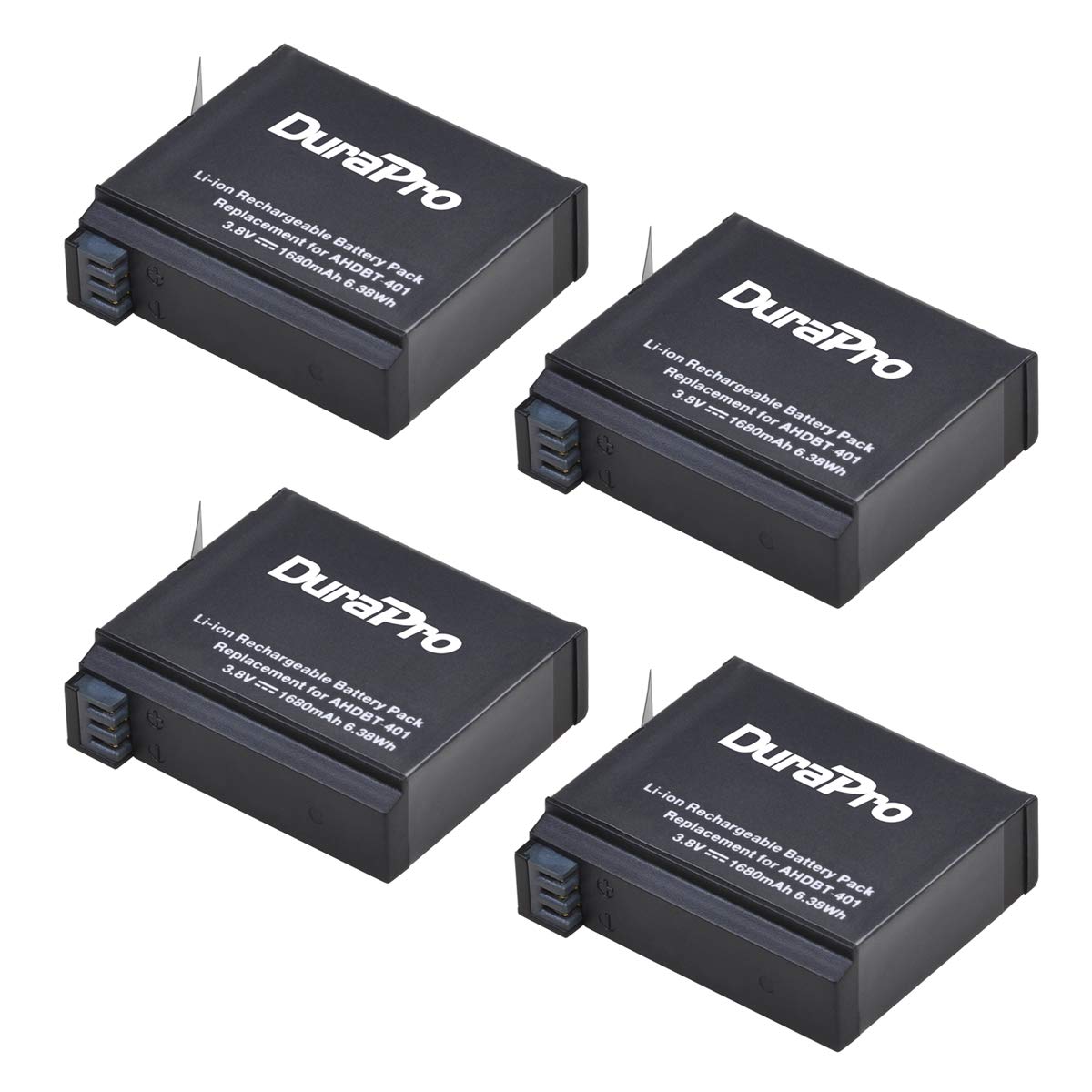 DuraPro Batterie ahdbt - 401 (Pack de 4) 1680mah + LCD Double Chargeur USB pour gopro Hero 4 Noir/Argent Appareil Photo
