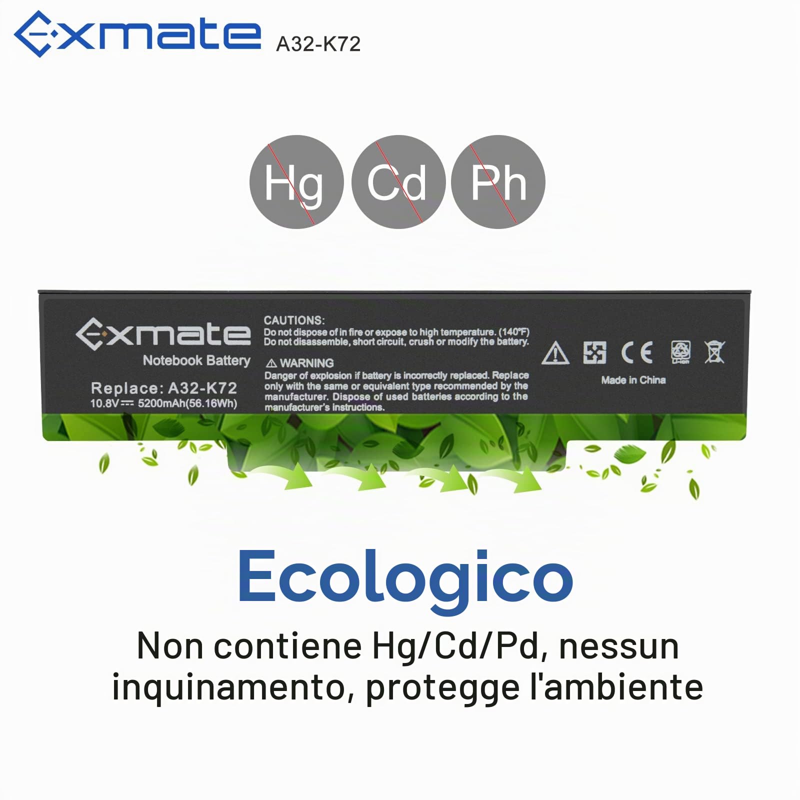 Exmate 5200mAh Batteria A32-K72 A32-N71 per Asus K72 K72F K72J K73S K73SV N71 N71J N73S N73SV X73S X77 A72 K72D K72DR K72DY K72JK K72JR K72JV N71JV N71V N73 N73J X73E X73 X73BY X73SD X73SV X73T
