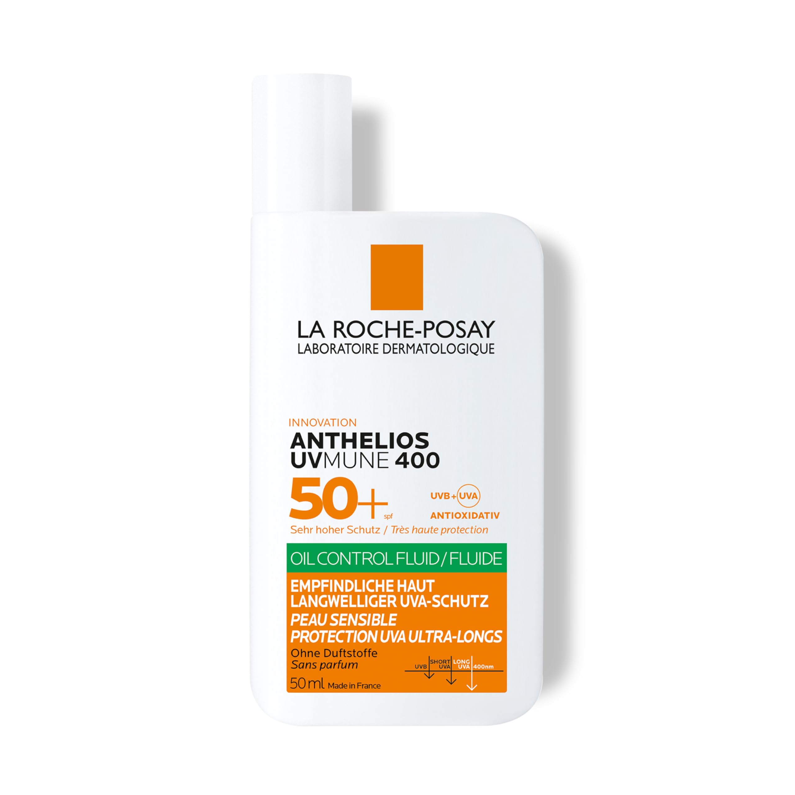 La Roche-Posay Anthelios Oil Control Fluid Ohne Duftstoffe UVMune 400 LSF 50+ mit Mexoryl 400 für ölige und empfindliche Haut