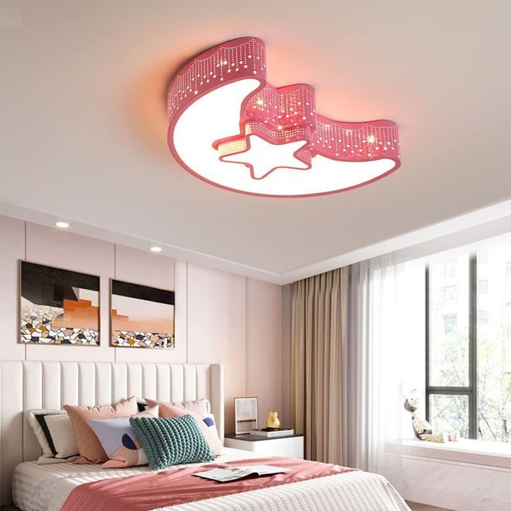 Kutis Modern Moon and Star Shape LED Acrylic Ceiling Remote Control Adjustable Dimming Light Lamp For Kids Room.