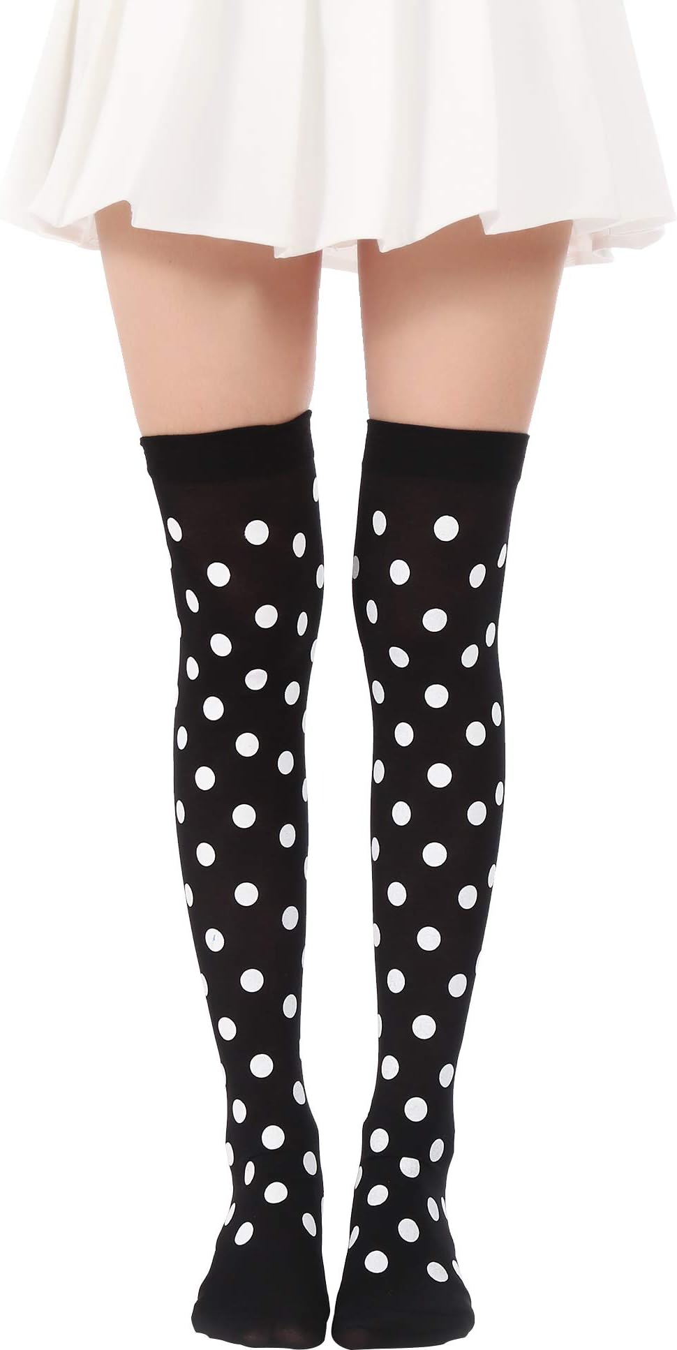 Over Knee Long Stockings Dots Tights High Socks Opaque Costume Stockings Cosplay Knee-High Socks(03 Dots Black White 2)