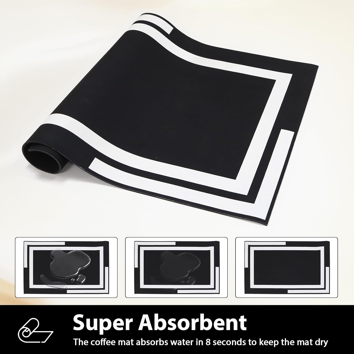 Striped Dish Drying Mats for Kitchen Counter, Coffee Bar Mat for Countertop, Diatomite Absorbent, Kitchen Aesthetic Decor, (12"x19", Black)