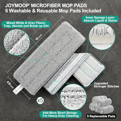 Image of JOYMOOP Mop and Bucket Set for Commercial, 5 Microfiber Pads, White, Max