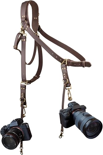 Correa de cámara para 1 o 2 DSLR,Arnés de cámara dual para 1 o 2 cámaras,Correa de cuero para cámara de hombro para fotógrafos