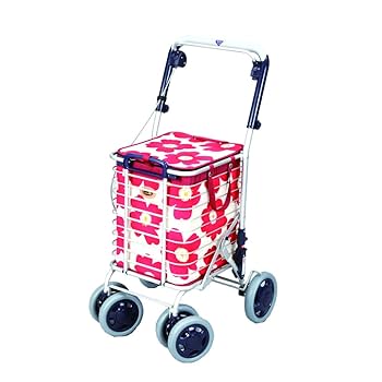 ユーバ産業 ブレーキ付 アルミワイヤーカート(花柄) 花柄青 A-0245H ブレーキ付 アルミワイヤーカート 花柄青 ｜ シルバーカー・歩行