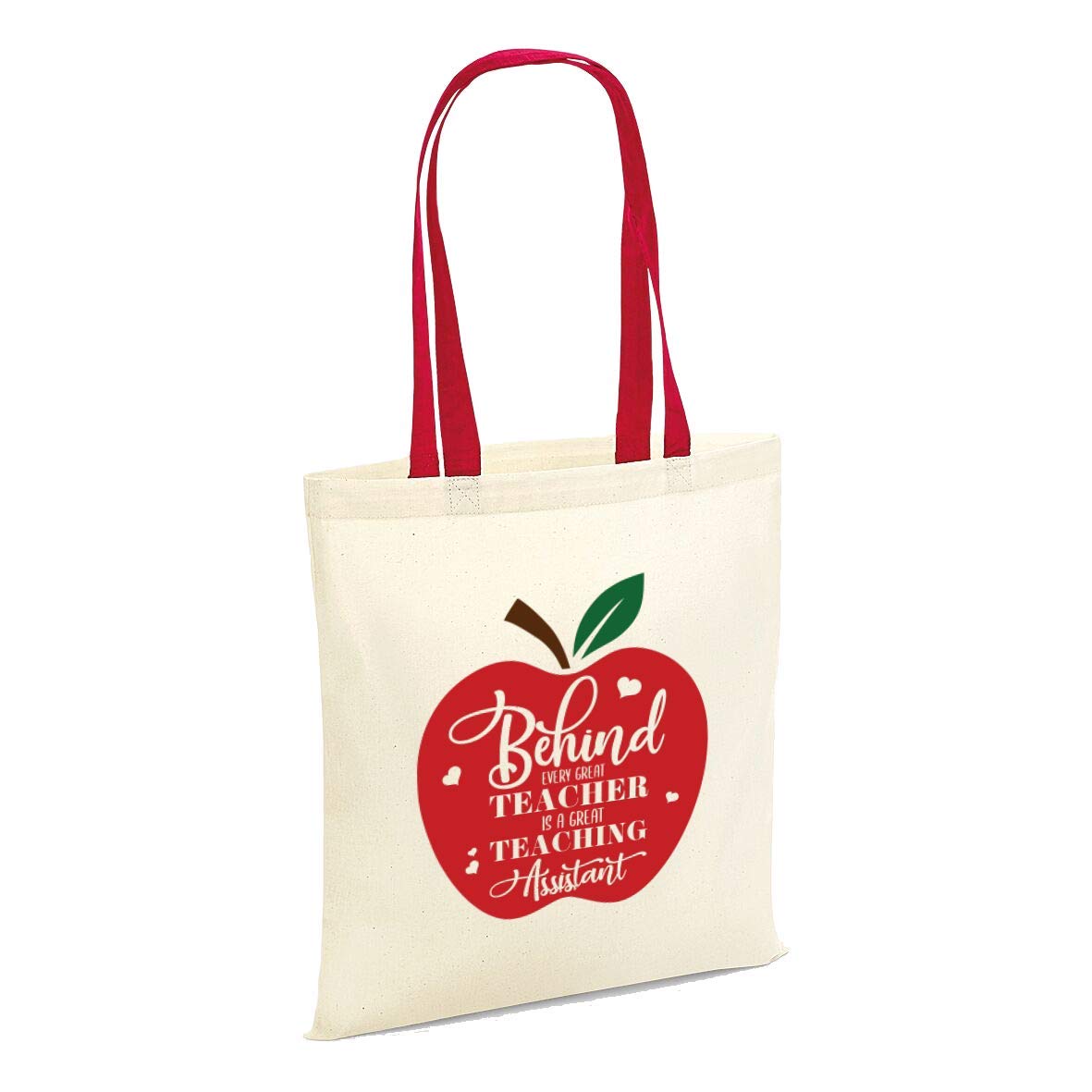 Smartypants Natural - Red Handle Behind Every Teacher Is A Great Teaching Assistant Tote Bags - Leaving Gift (Natural - Red Handle)