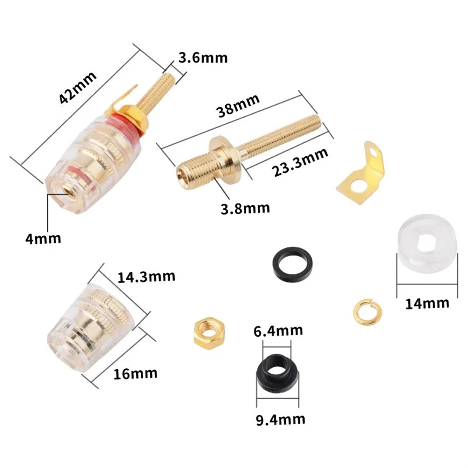 10 szt./zestaw głośnik pozłacany zacisk do oprawy 4 mm gniazdo bananowe złącze wzmacniacza niskiej częstotliwości do głośników (5 czerwony 5 czarny długi)