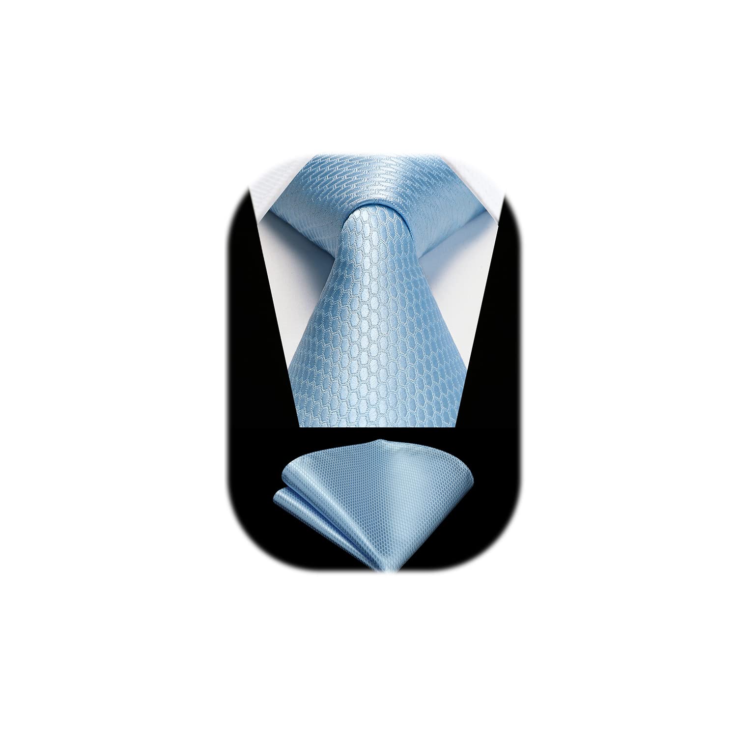 HISDERN Corbatas de Hombre Azul claro Clásico Color Solido Corbata y Pañuelo Lunares de Business Conjunto Corbata Plaid Formal Boda Fiesta