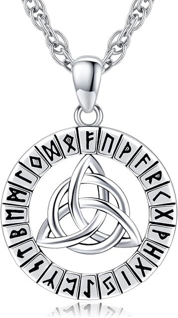 Viking Necklace 925 Sterling Silver Celtic Knot Viking Pendant Necklace Nordic Rune Vintage Amulet Viking Jewellery Gift for Men Women