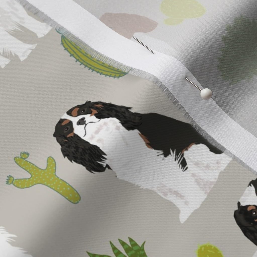Spoonflower Fabric - Cavalier King Charles Spaniel Dog Cute Cactus Trendy Succulents Dogs Printed on Organic Cotton Sateen Fabric by The Yard - Sewing Quilting Apparel Home Decor