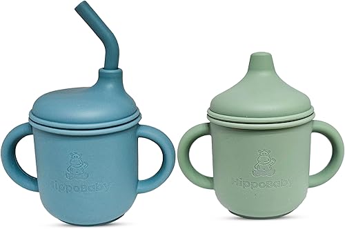 Vaso de transición de silicona para niños mayores de 6 meses Incluye 1 vaso con pajita para niños pequeños y 1 taza para sorber para bebé con asas