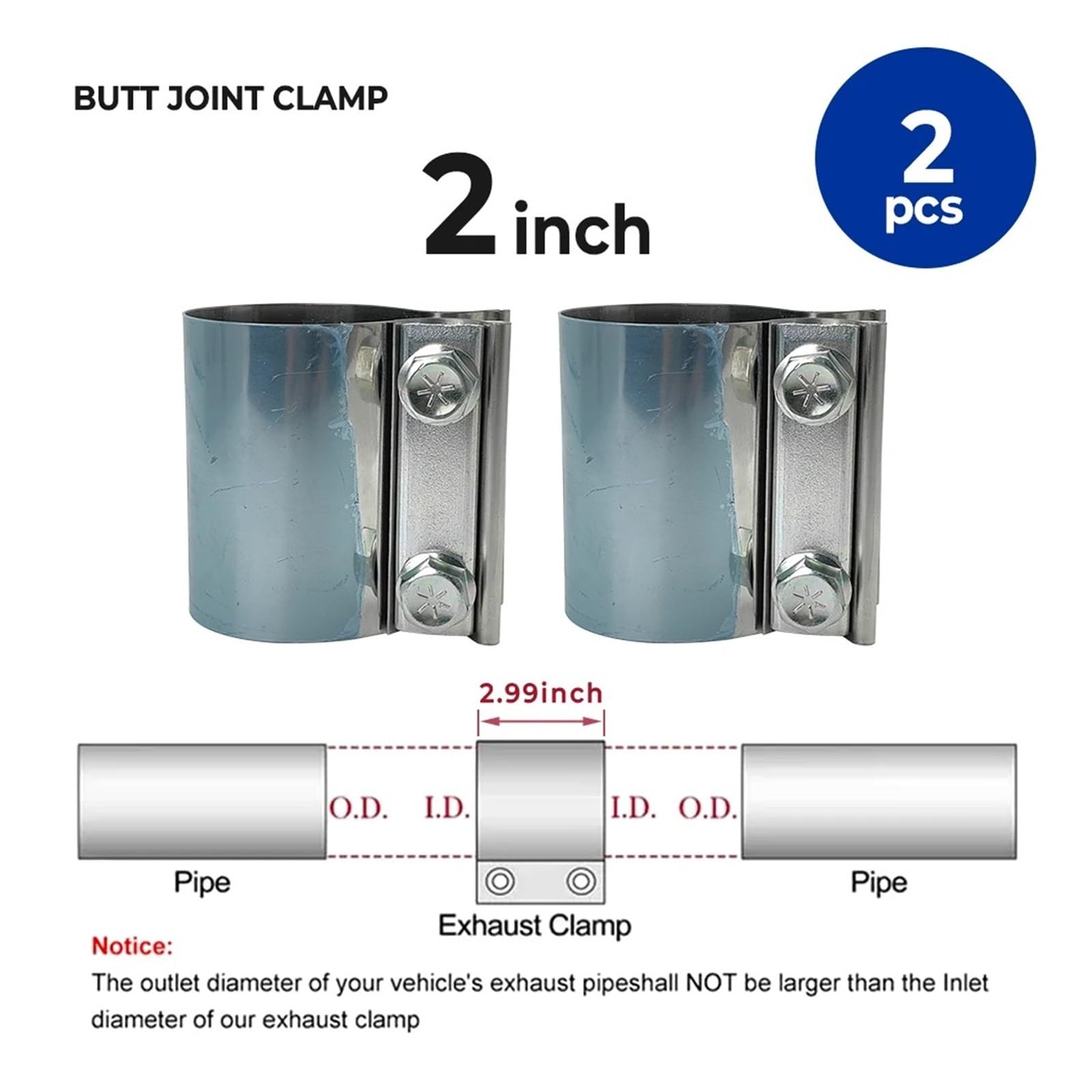 Tubo Escape Silenciador Abrazadera Banda Con Junta A Tope De 2 Piezas, Acoplador Manguito Escape Universal Acero Inoxidable 304, Clip Tubo 2 "2,5" 3 "4" 4,5 "