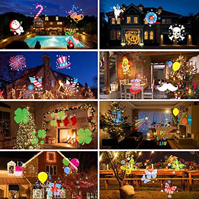 Holiday Projector Light, Syslux Halloween Christmas Projector Lights 16 HD Slides LED Waterproof Light Outdoor Indoor Lights with Remote Control for Party Garden Halloween Xmas Holiday Landscape Decor