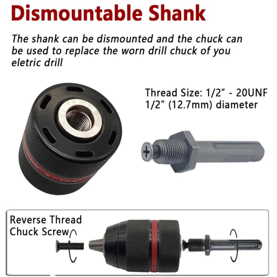 Quick Change Keyed/Keyless Drill Chuck Adapter Converter Conversion Kit, 1/4" Hex, SDS Plus - Image 3