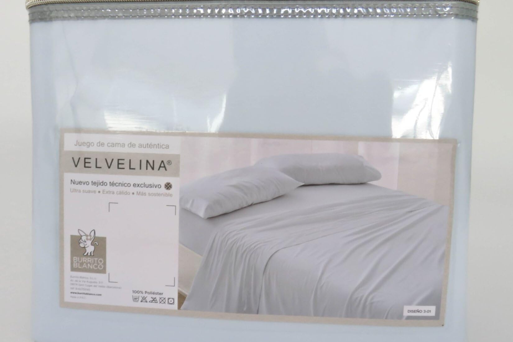 Burrito Blanco | Sabánas de Velvelina | Cama de 150/160cm. (+Medidas Disponibles) | Sábanas Invierno | Diseño 003 | Color Azul (150-160x190/200cm.)