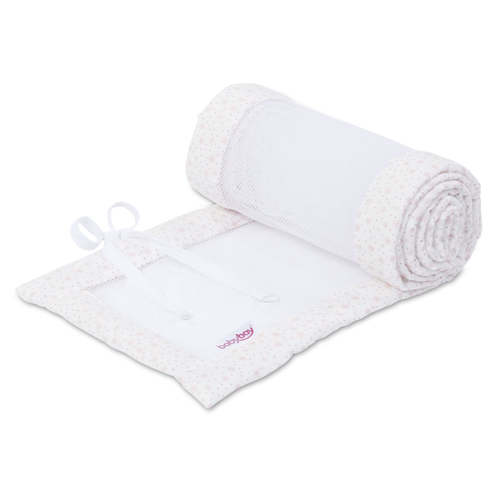 babybay Paracolpi in rete adatto per modello Maxi, Molle, Comfort e Comfort Plus, bianco con stelle glitterate rosa