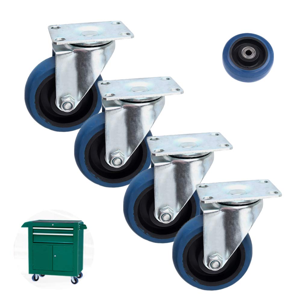 Zguouzantye Swivel Heavy Duty Caster Flat Wheels With Brake Double Bearing Industrial Castor Mute Replacement For Furniture Workbench Trolley(,125Mm/5In)