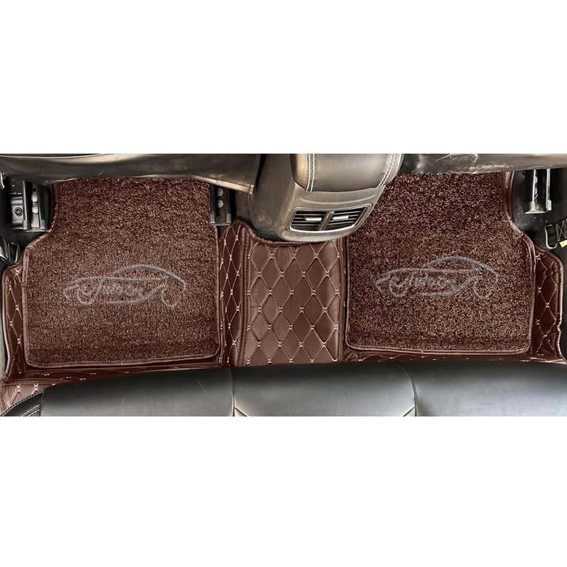 Image of Luxury 7D Car Floor Mat Full Set for Skoda Kodiaq | 7 Layer Protection Mats | Luxury Leather with Noodle /Curly Car Foot Mat with Heal Pad | Anti-Skid & Waterproof (Coffee Coffee)