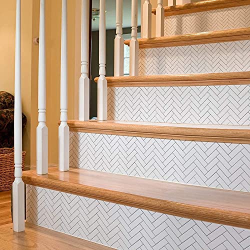Funlife 14 Pcs Self Adhesive Stair Stickers, Peel And Stick Vinyl Stair Risers Staircase Murals Decals Sticker Decor For Steps, 39.37"X7.09", Herringbone #TOP3