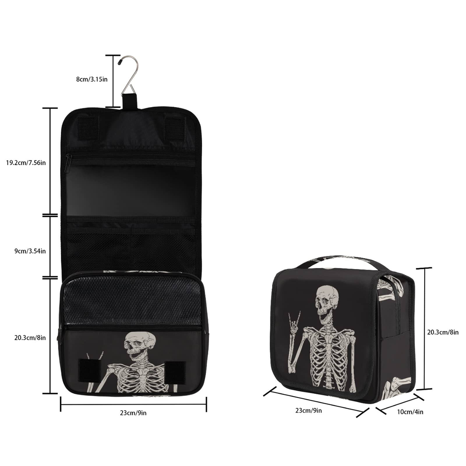 Funny Skull Skeleton Hanging Toiletry Bag, Halloween Large Cosmetic Travel Bag Portable Makeup Pouch Waterproof Travel Organizer Bag for Women Men Travel Accessories