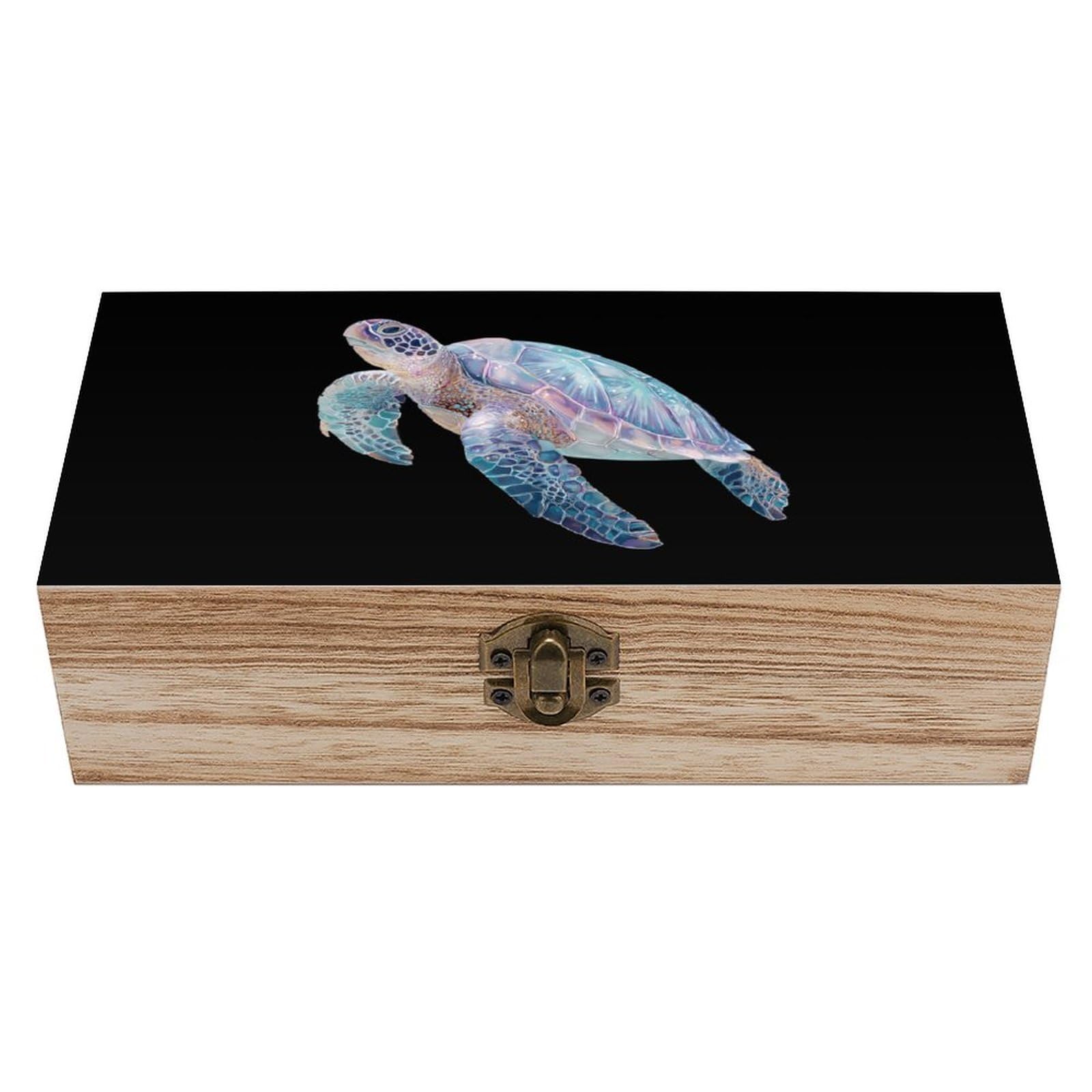 HLBSDM Turtle Gradient Colors Wooden Storage Box Craft Memory Keepsake Treasure Chest Box Jewelry Organizer